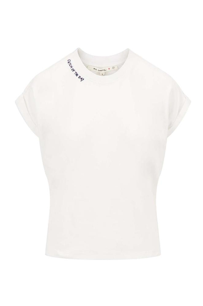 T SHIRT MET OPGEROLDE MOUW MET VIS 0304 255 1000 WIT